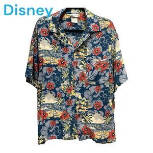 Disney Men's Floral Hawaiian button up Shirt Mickey Donald & Pluto
